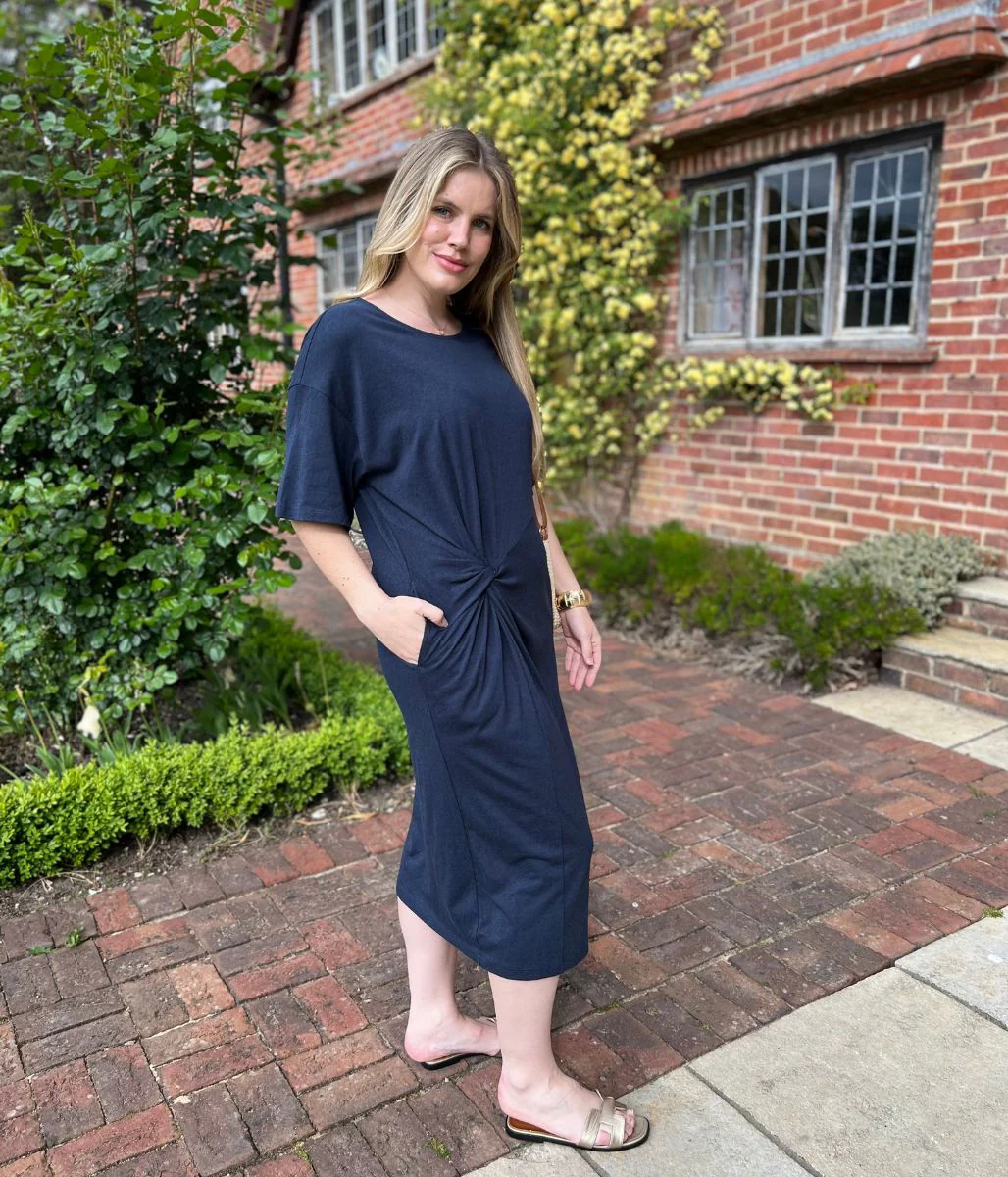 Navy Jersey Twist T-Shirt Dress - Image 3