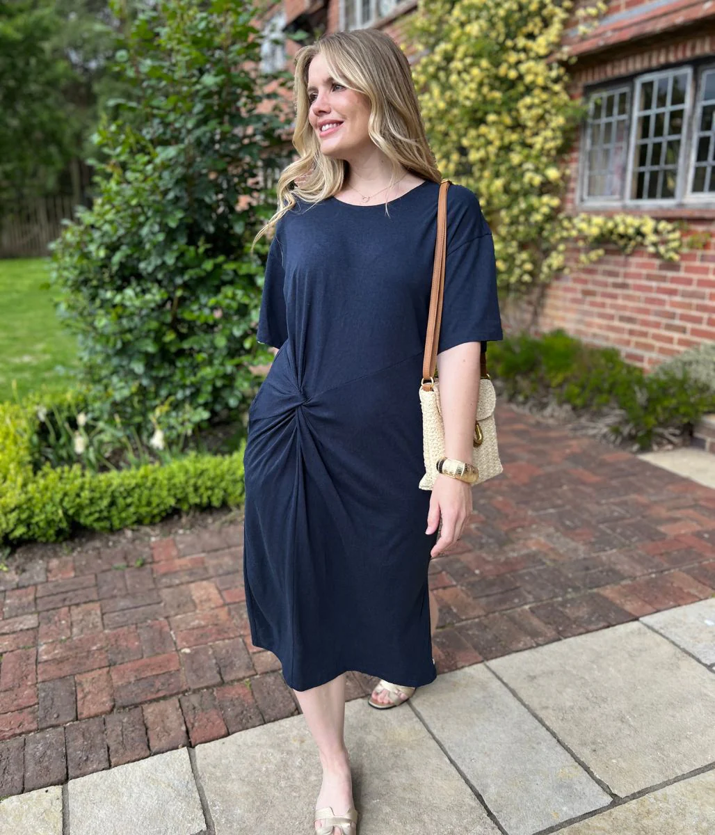 Navy Jersey Twist T-Shirt Dress - Image 4