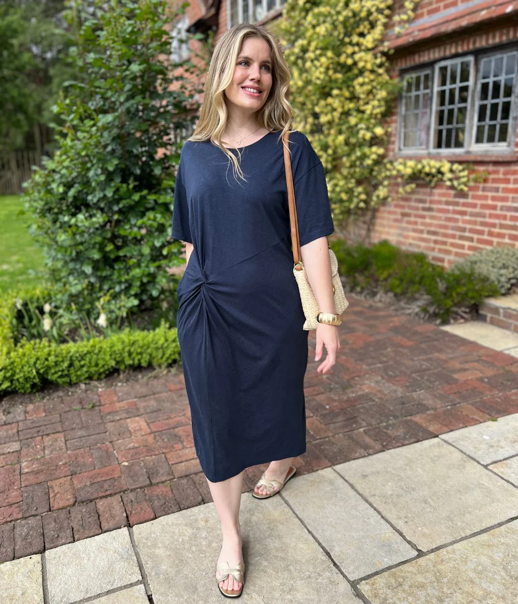 Navy Jersey Twist T-Shirt Dress - Image 5