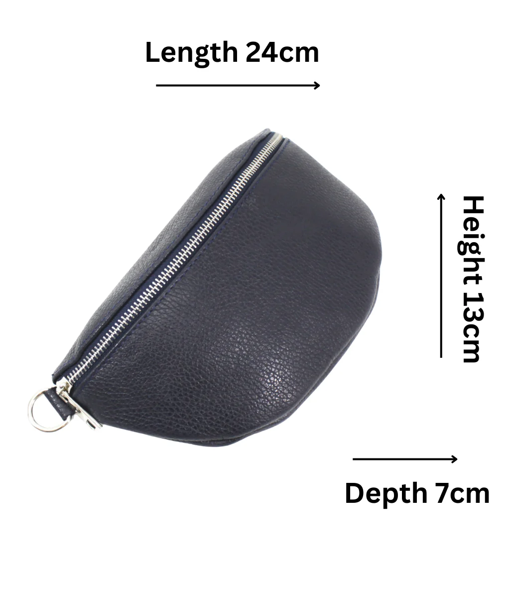 Navy Leather Sling Crossbody Bag - Image 7
