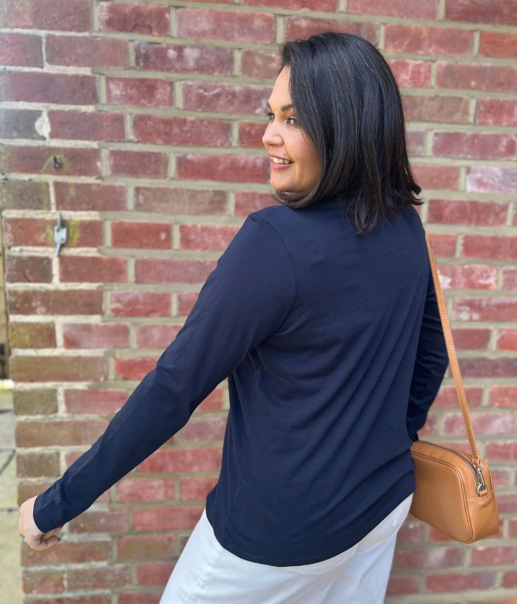 Navy Long Sleeve Cotton Top - Image 2