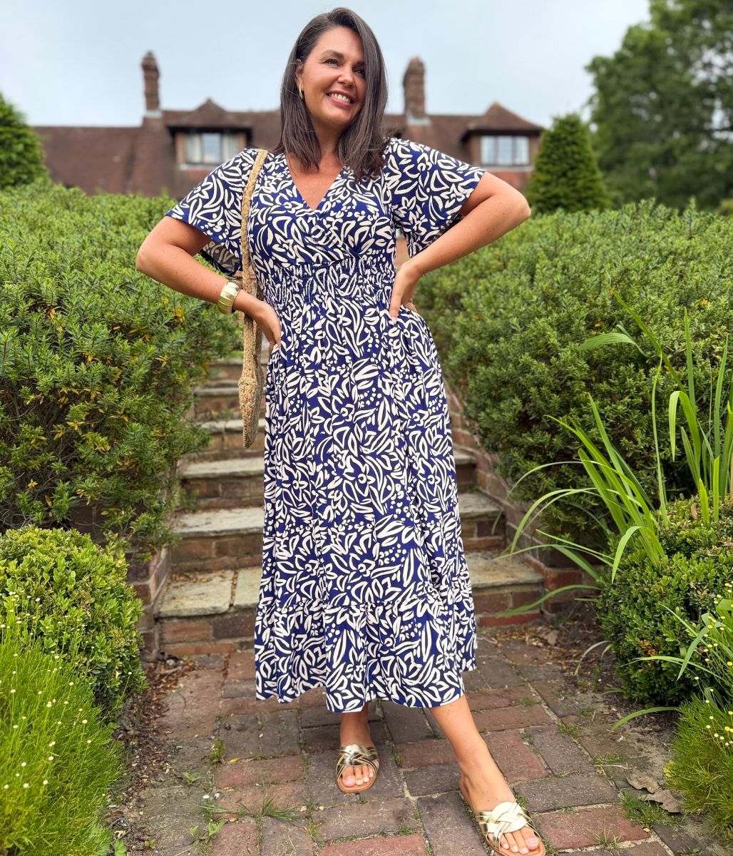Navy Paloma Shirred Waist Midi Dress - Image 10
