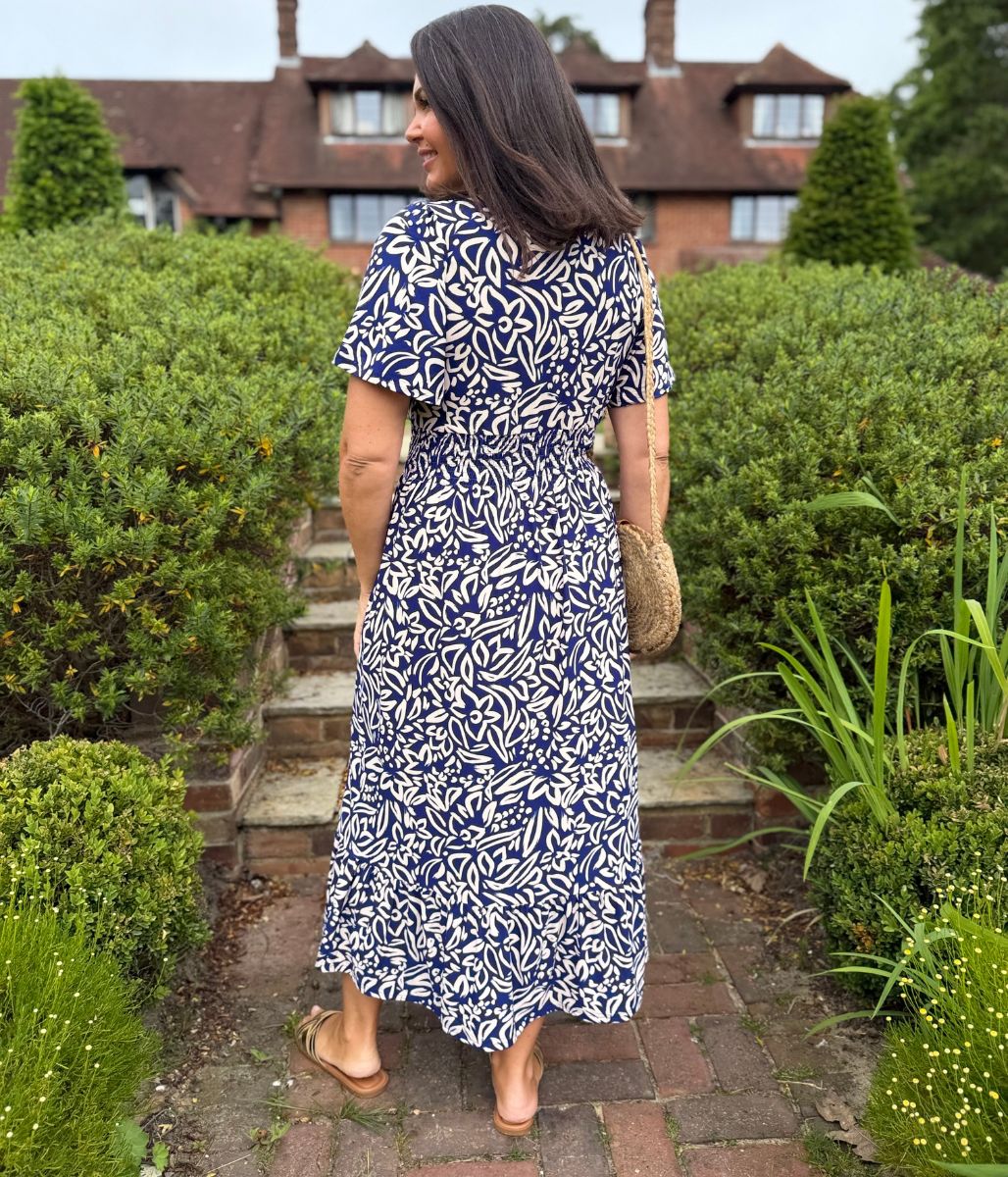 Navy Paloma Shirred Waist Midi Dress - Image 11