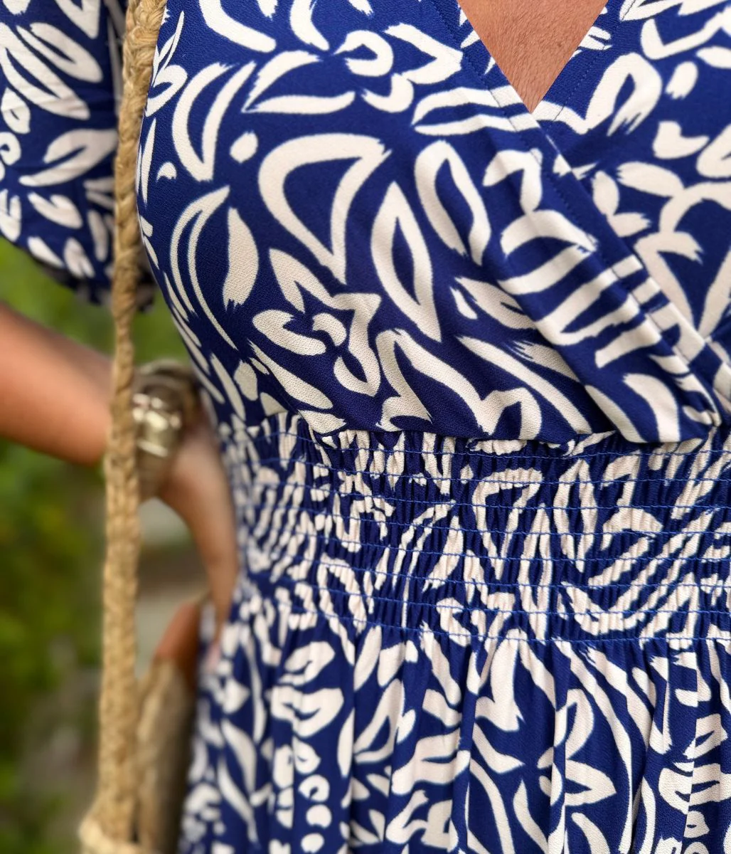Navy Paloma Shirred Waist Midi Dress - Image 12