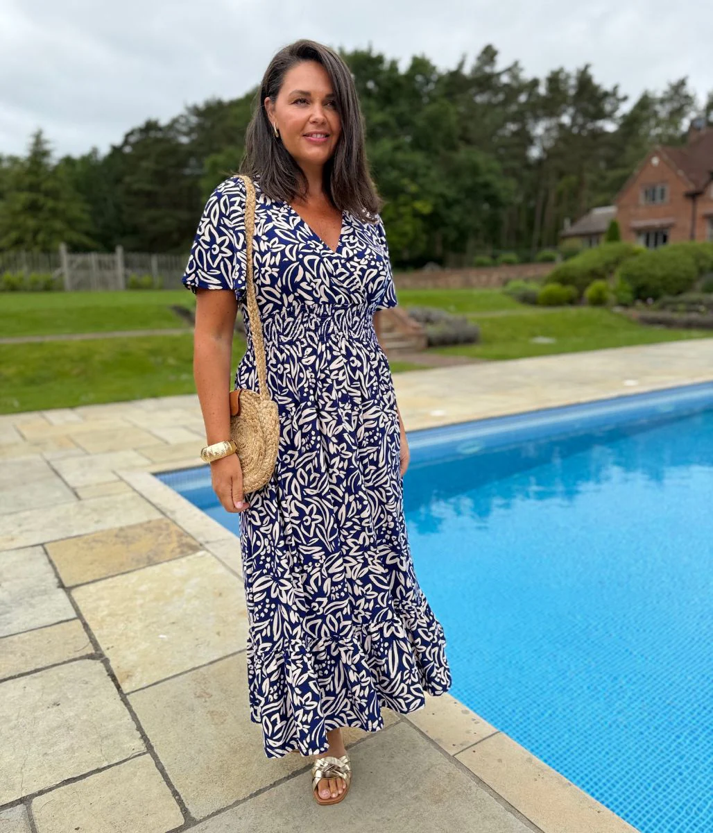 Navy Paloma Shirred Waist Midi Dress - Image 16