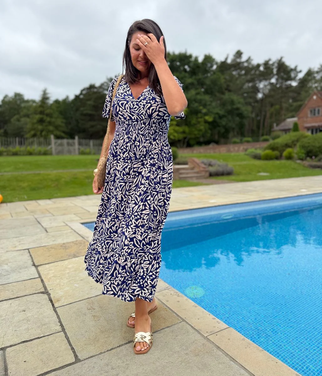 Navy Paloma Shirred Waist Midi Dress - Image 18