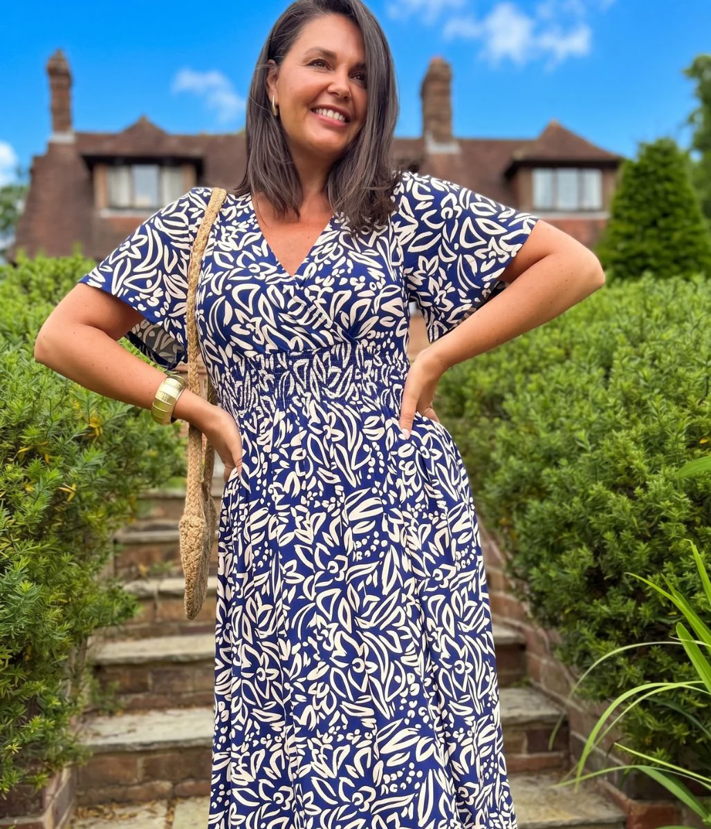 Navy Paloma Shirred Waist Midi Dress - Image 3