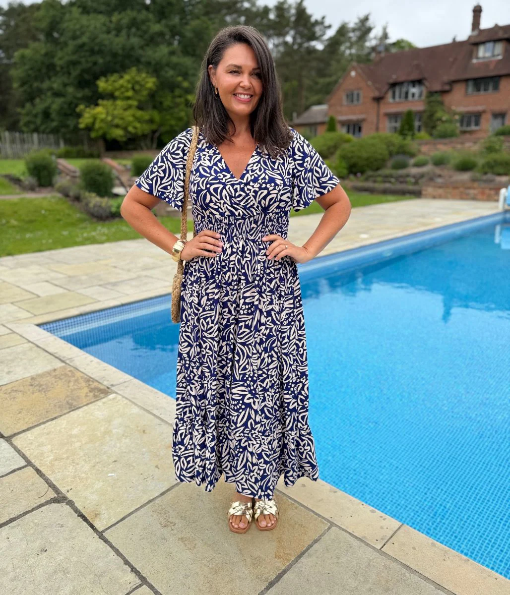 Navy Paloma Shirred Waist Midi Dress - Image 5