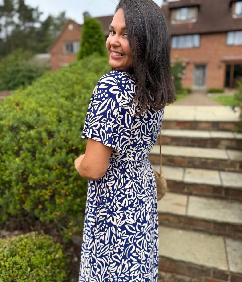 Navy Paloma Shirred Waist Midi Dress - Image 6