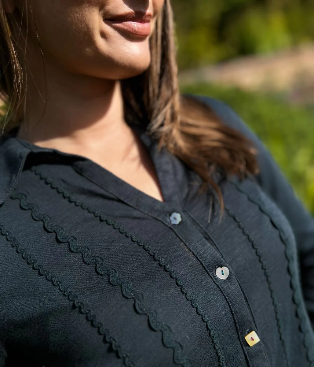 Navy Rick Rack Jersey Shirt - Image 6