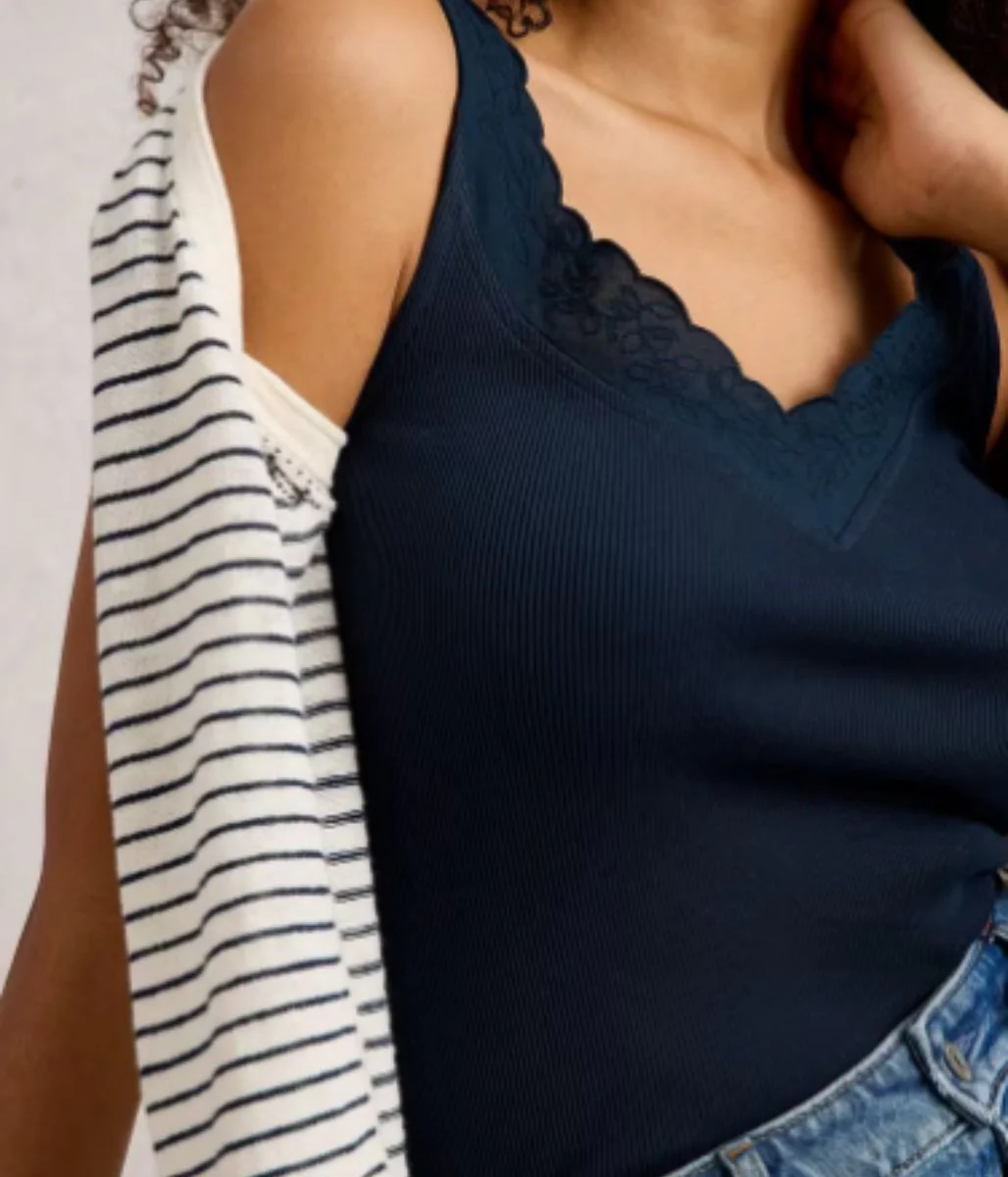Navy Sea Breeze Lace Trim Vest Top - Image 2