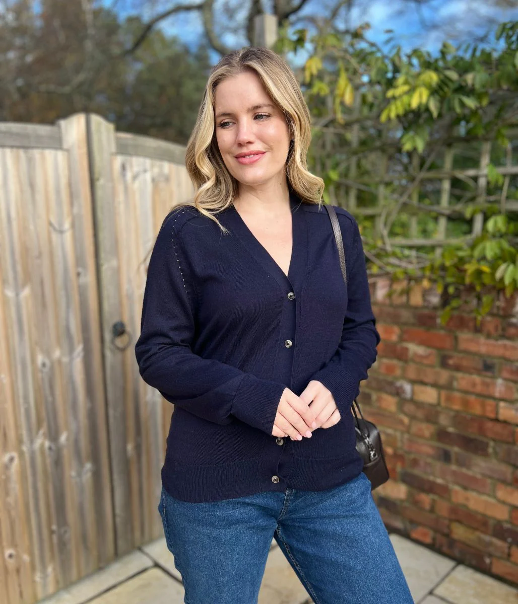 Navy Soft Touch Knitted Cardigan - Image 3
