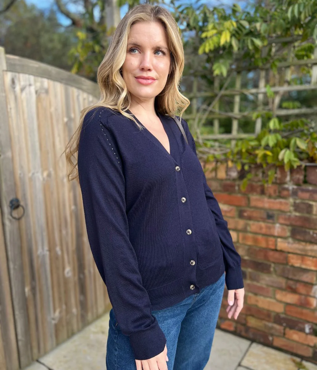 Navy Soft Touch Knitted Cardigan - Image 4