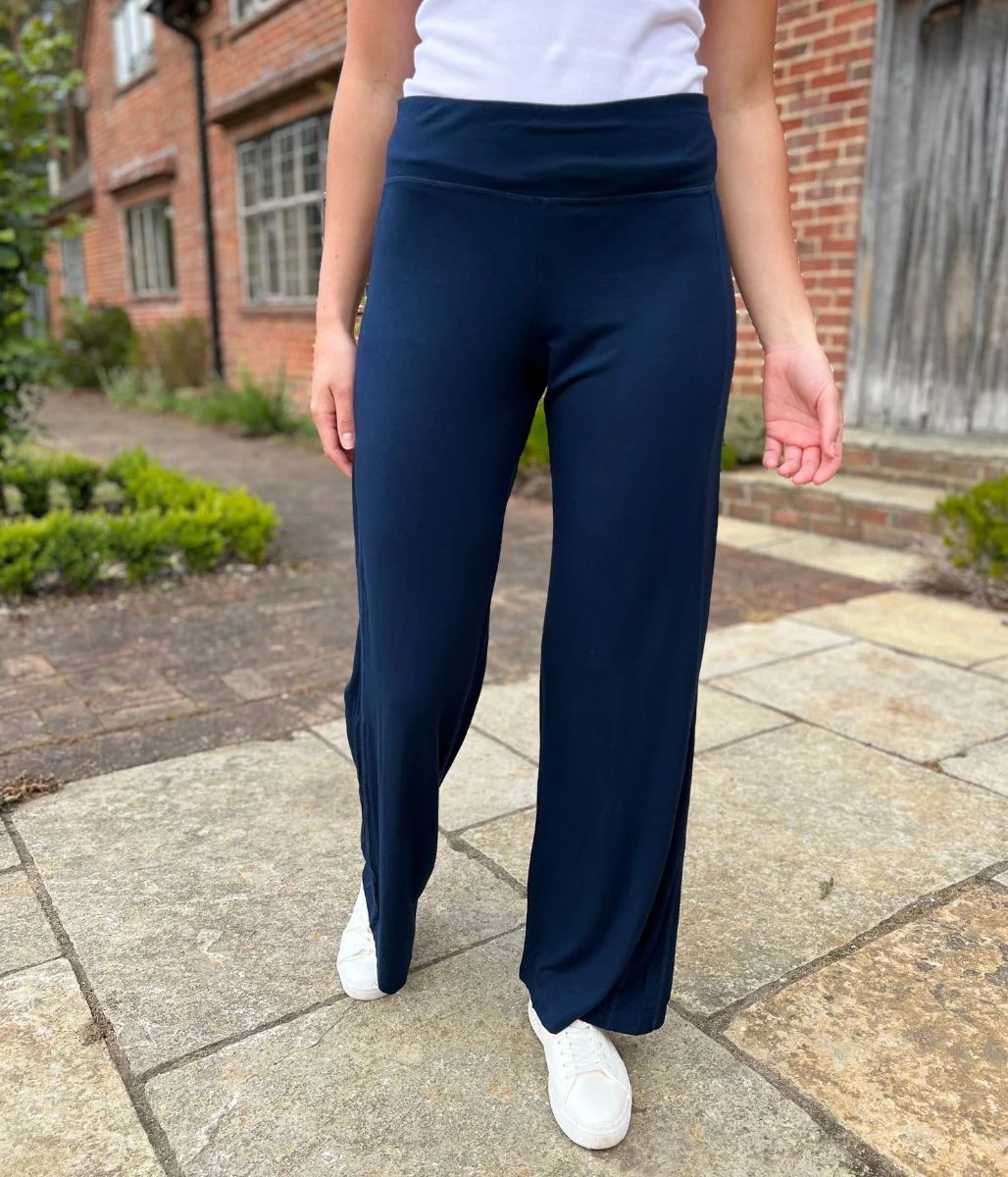 Navy Soft Touch Wide Leg Trousers - Image 2
