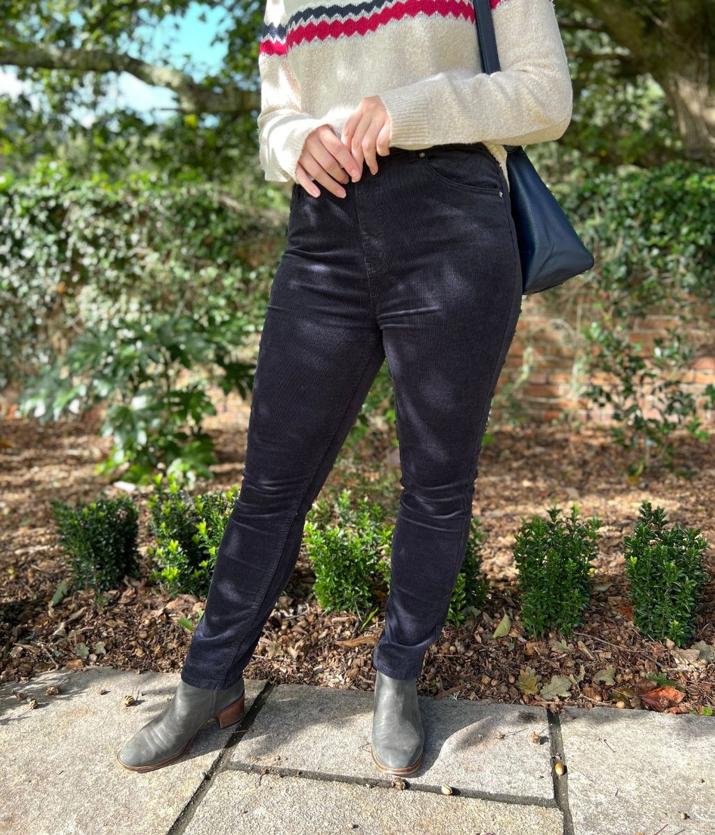 Navy Straight Leg Cord Trousers - Image 3