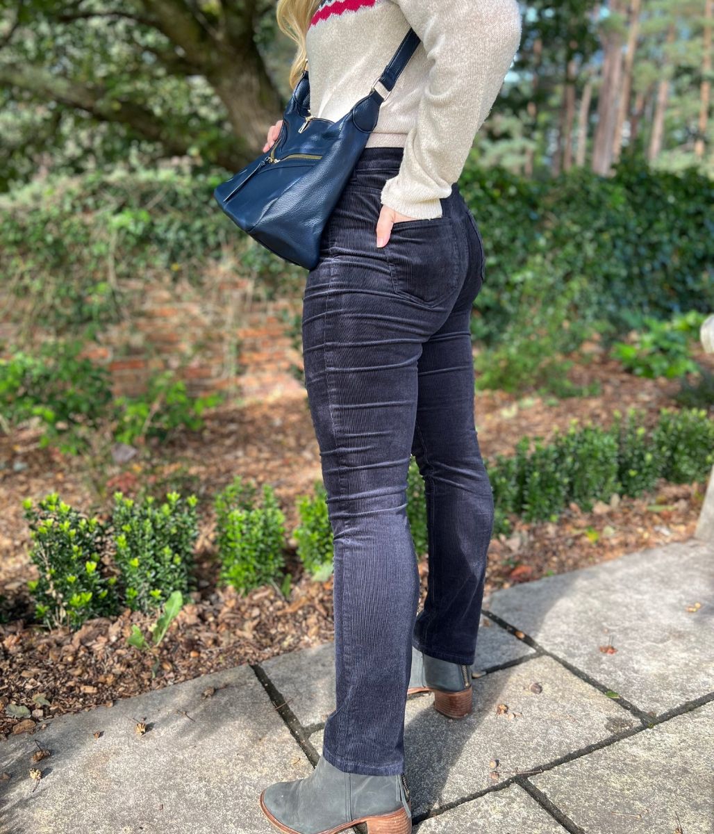 Navy Straight Leg Cord Trousers - Image 4