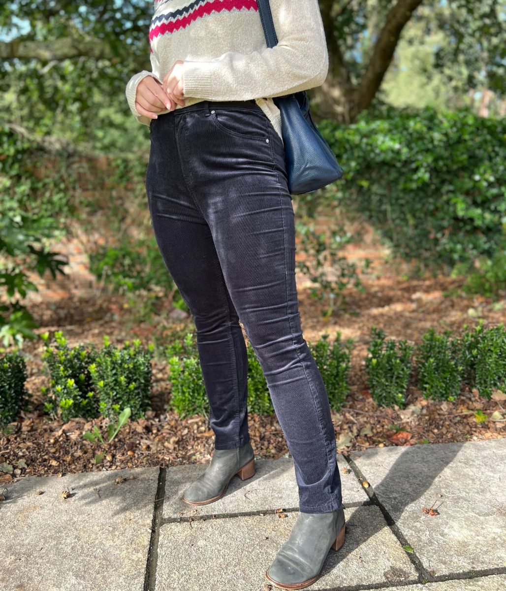 Navy Straight Leg Cord Trousers - Image 6