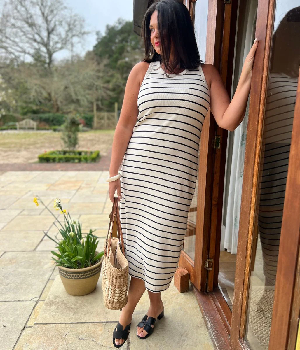 Navy Stripe Column Midi Dress - Image 7