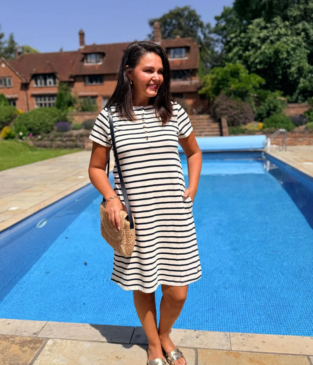 Navy Stripe Kea Henley A Line Dress - Image 3