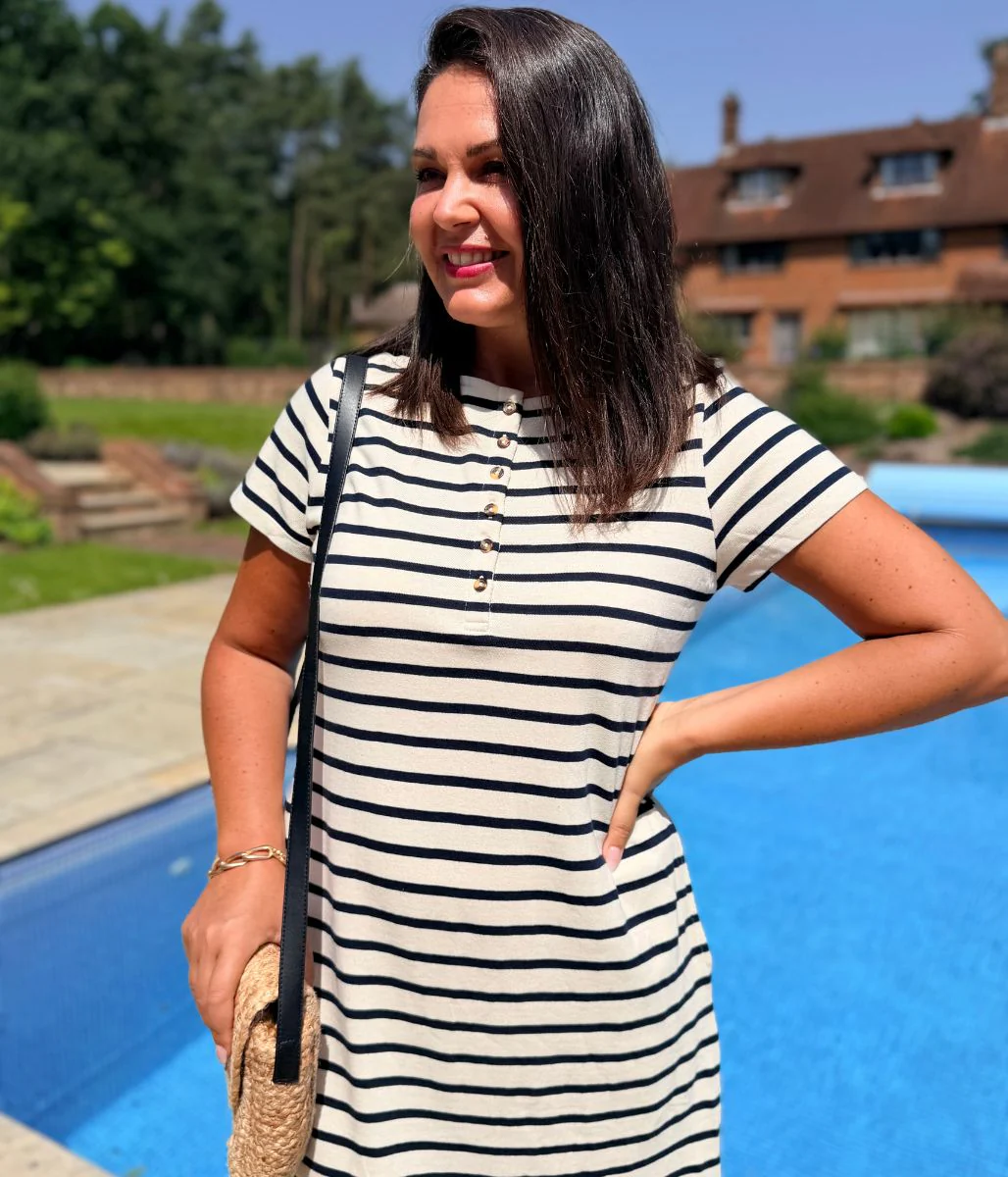 Navy Stripe Kea Henley A Line Dress - Image 4
