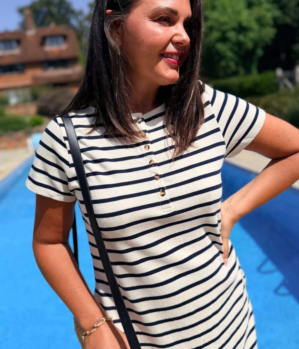 Navy Stripe Kea Henley A Line Dress - Image 5