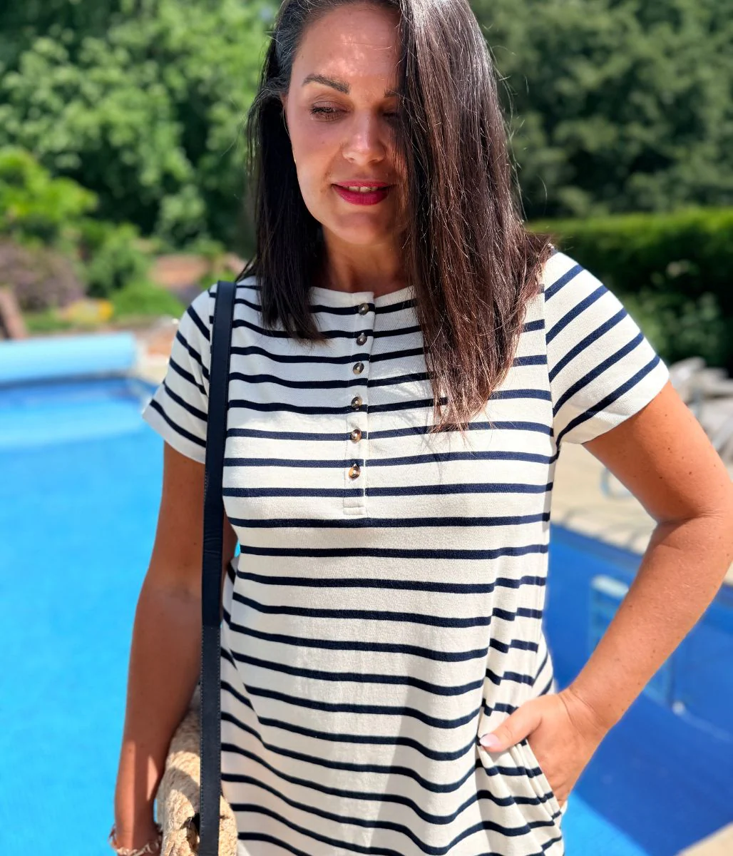 Navy Stripe Kea Henley A Line Dress - Image 6