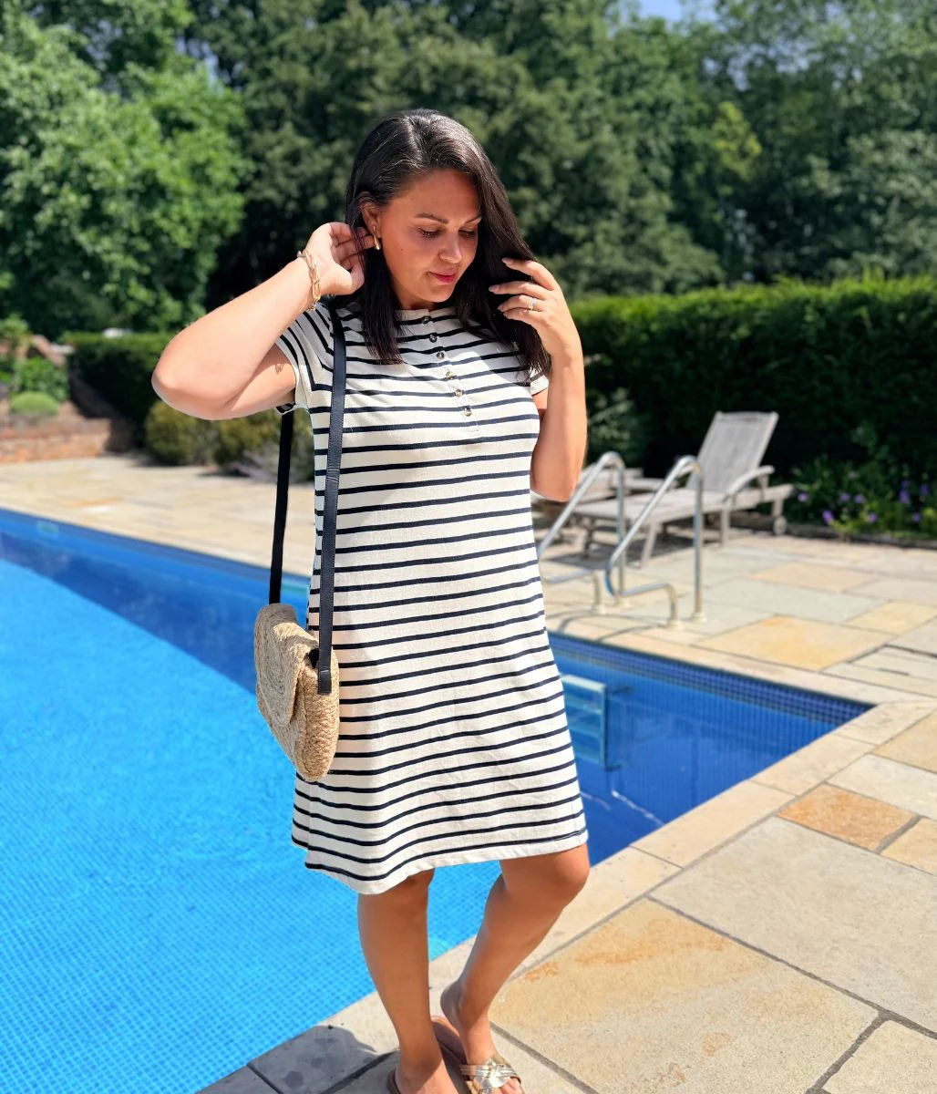 Navy Stripe Kea Henley A Line Dress - Image 7