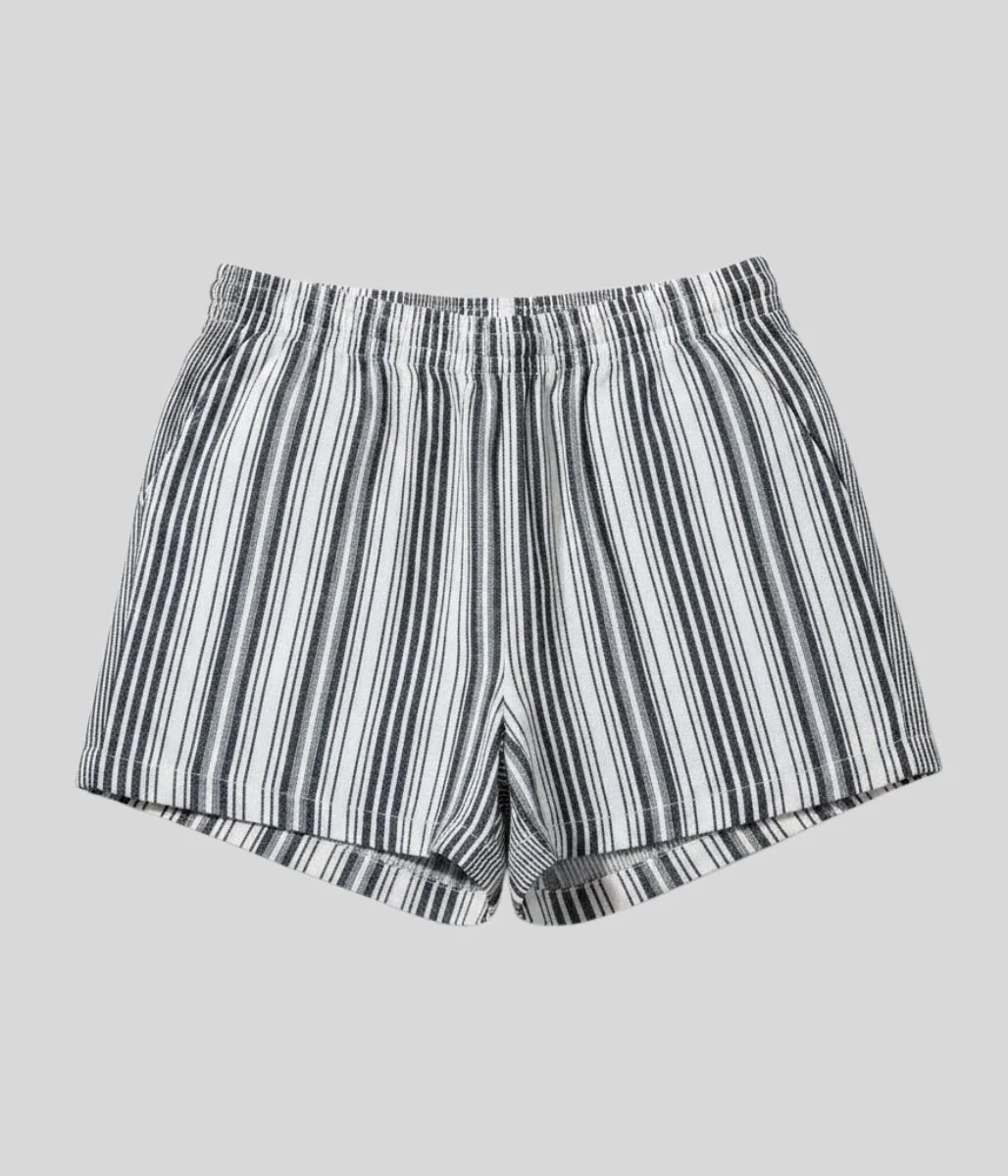 Navy Striped Linen Blend Shorts - Image 4