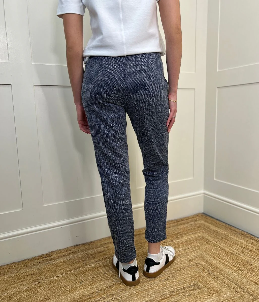 Navy Textured Stretch Trousers - Image 10
