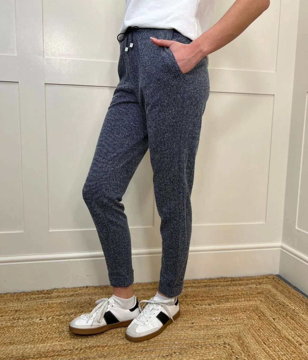 Navy Textured Stretch Trousers - Image 11