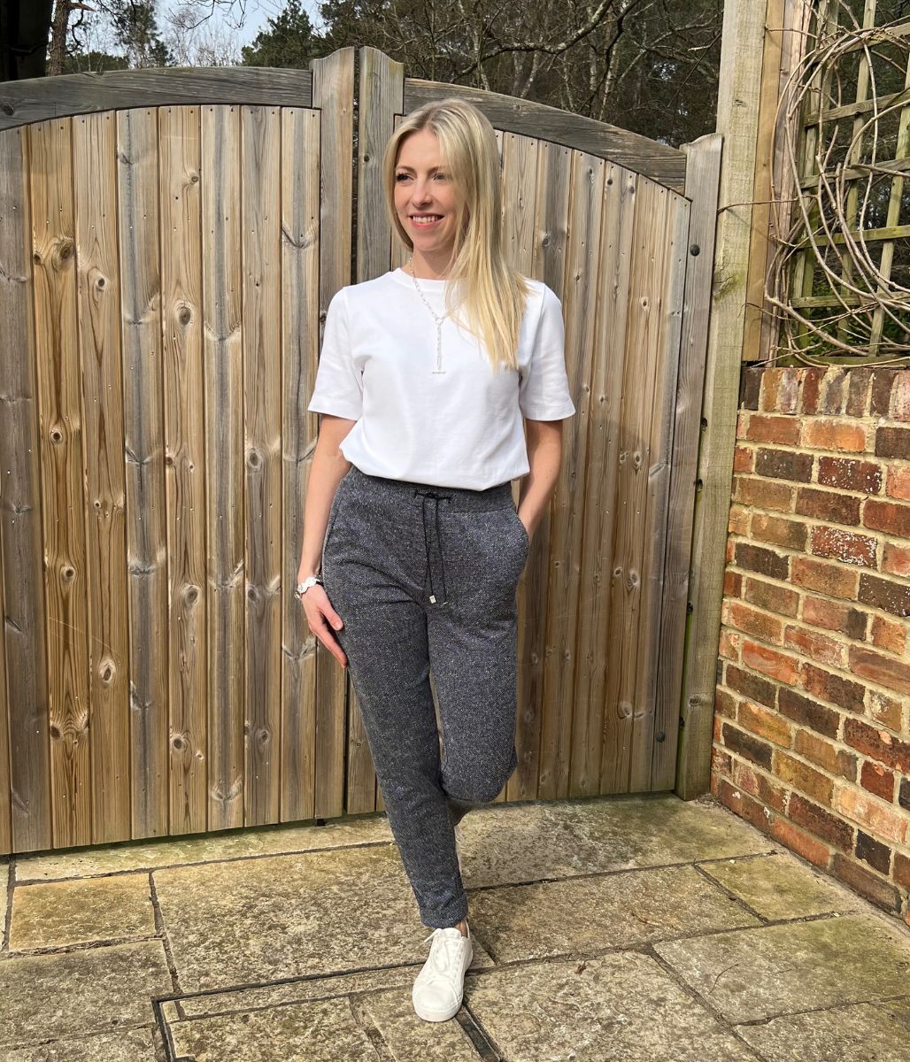 Navy Textured Stretch Trousers - Image 3