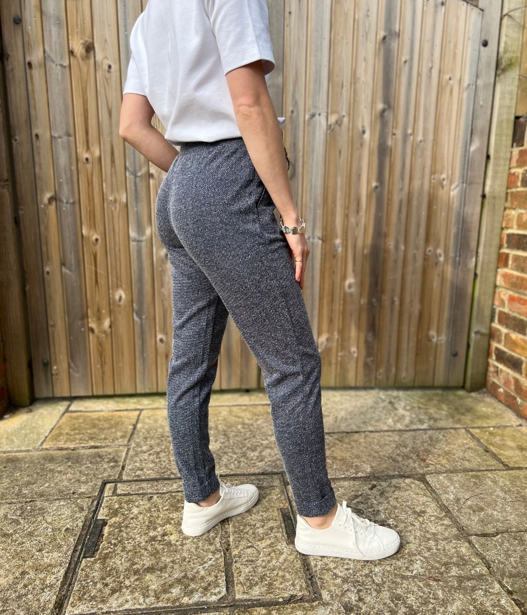 Navy Textured Stretch Trousers - Image 4