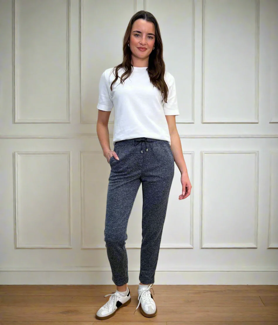 Navy Textured Stretch Trousers - Image 5