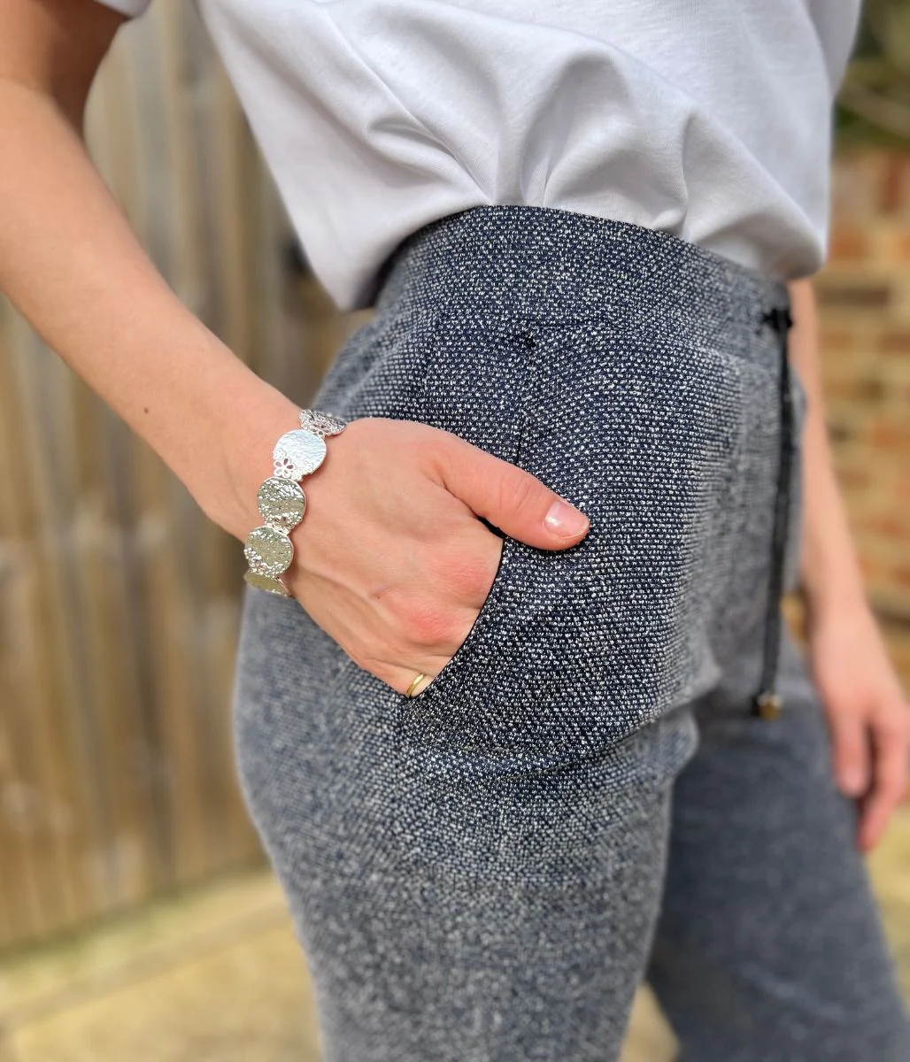Navy Textured Stretch Trousers - Image 6