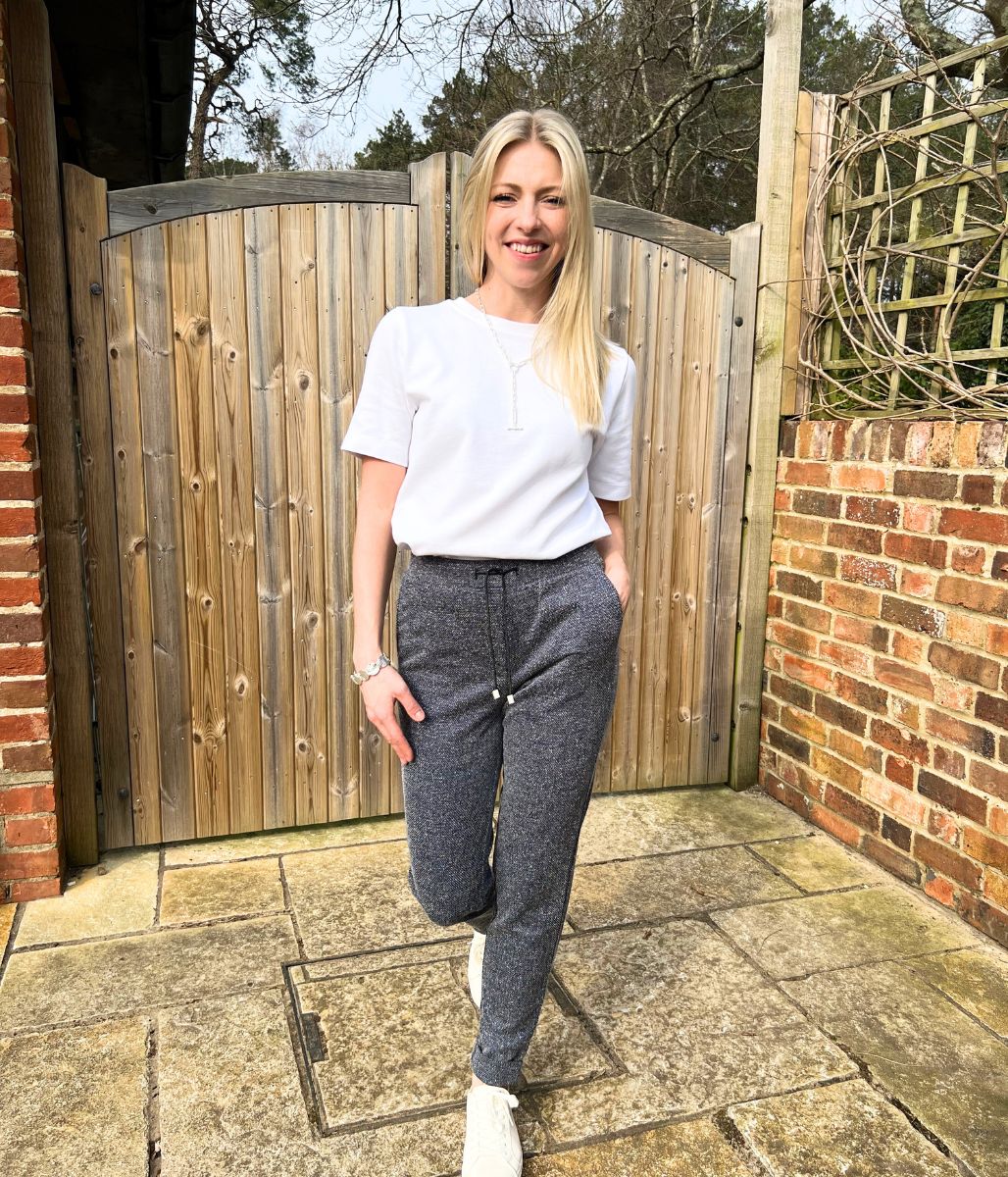 Navy Textured Stretch Trousers - Image 8