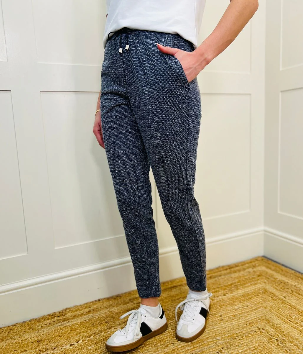 Navy Textured Stretch Trousers - Image 9