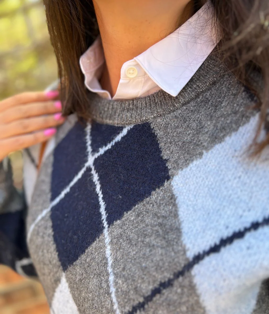 Navy Crew Neck Mock Shirt Jumper - Image 2