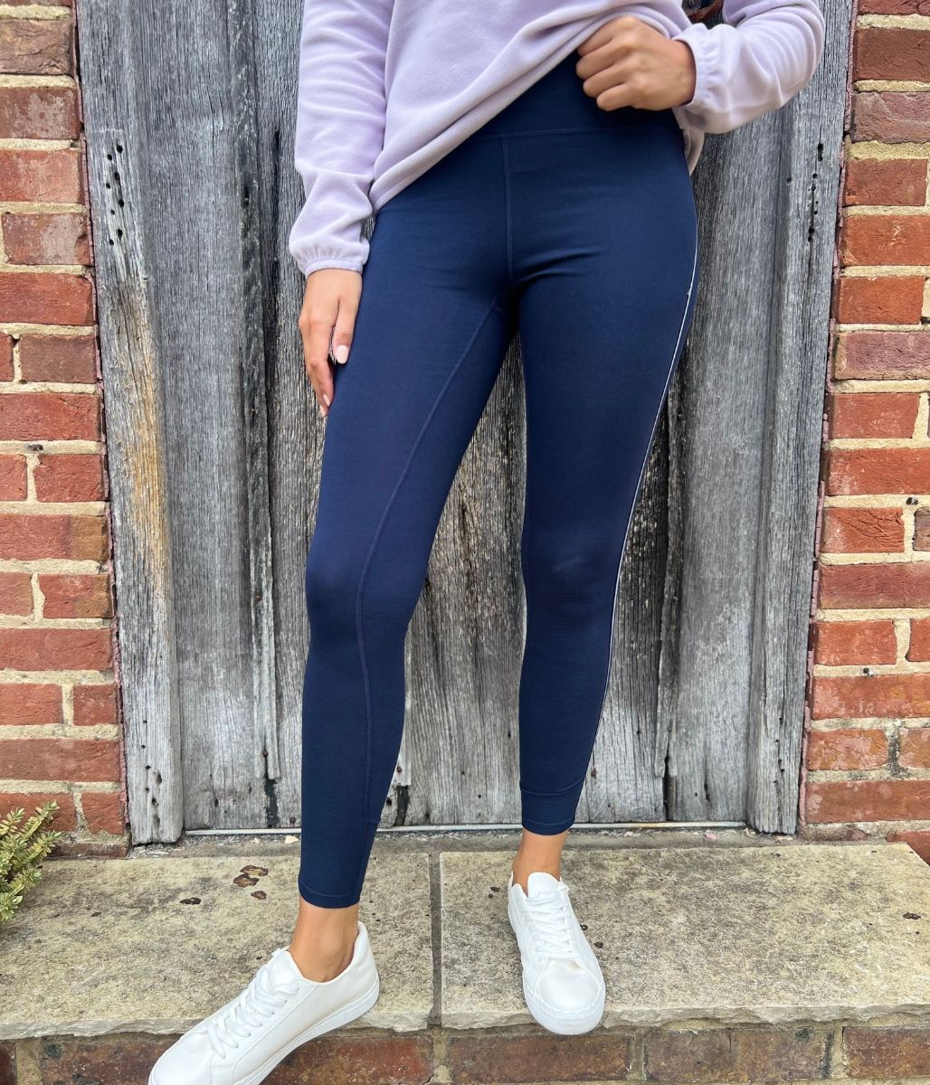 Navy White Stripe High Waisted Leggings - Image 4