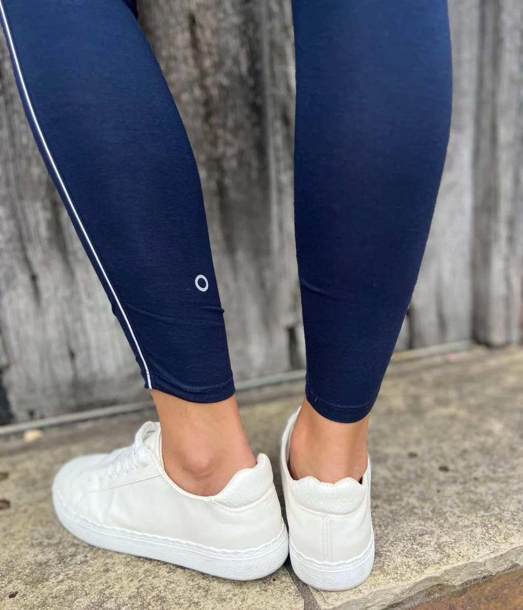 Navy White Stripe High Waisted Leggings - Image 6