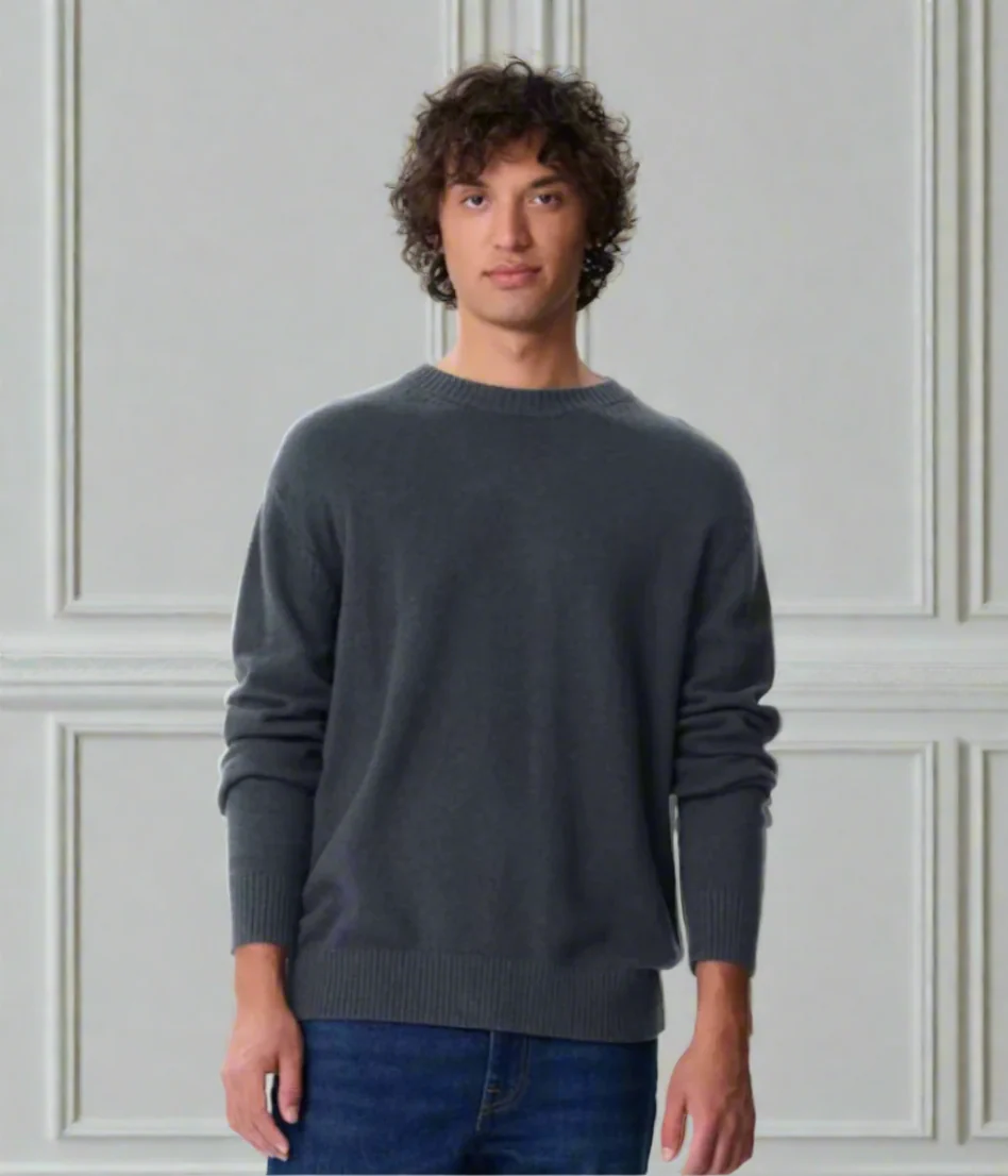 Navy Wool Blend Mens Jumper