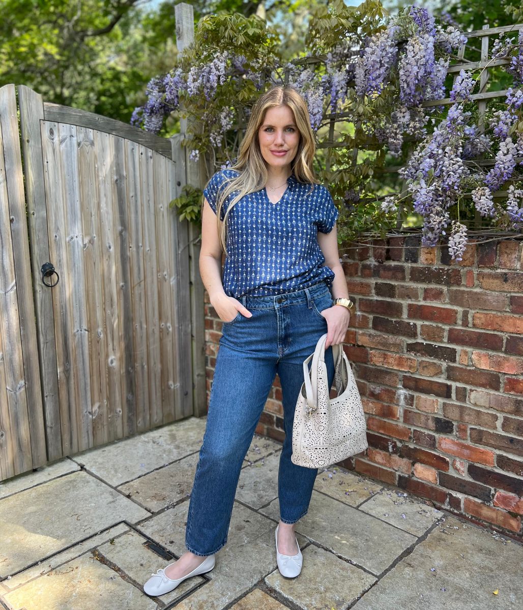 Nomads Blue Printed Notch Neck Top - Image 2