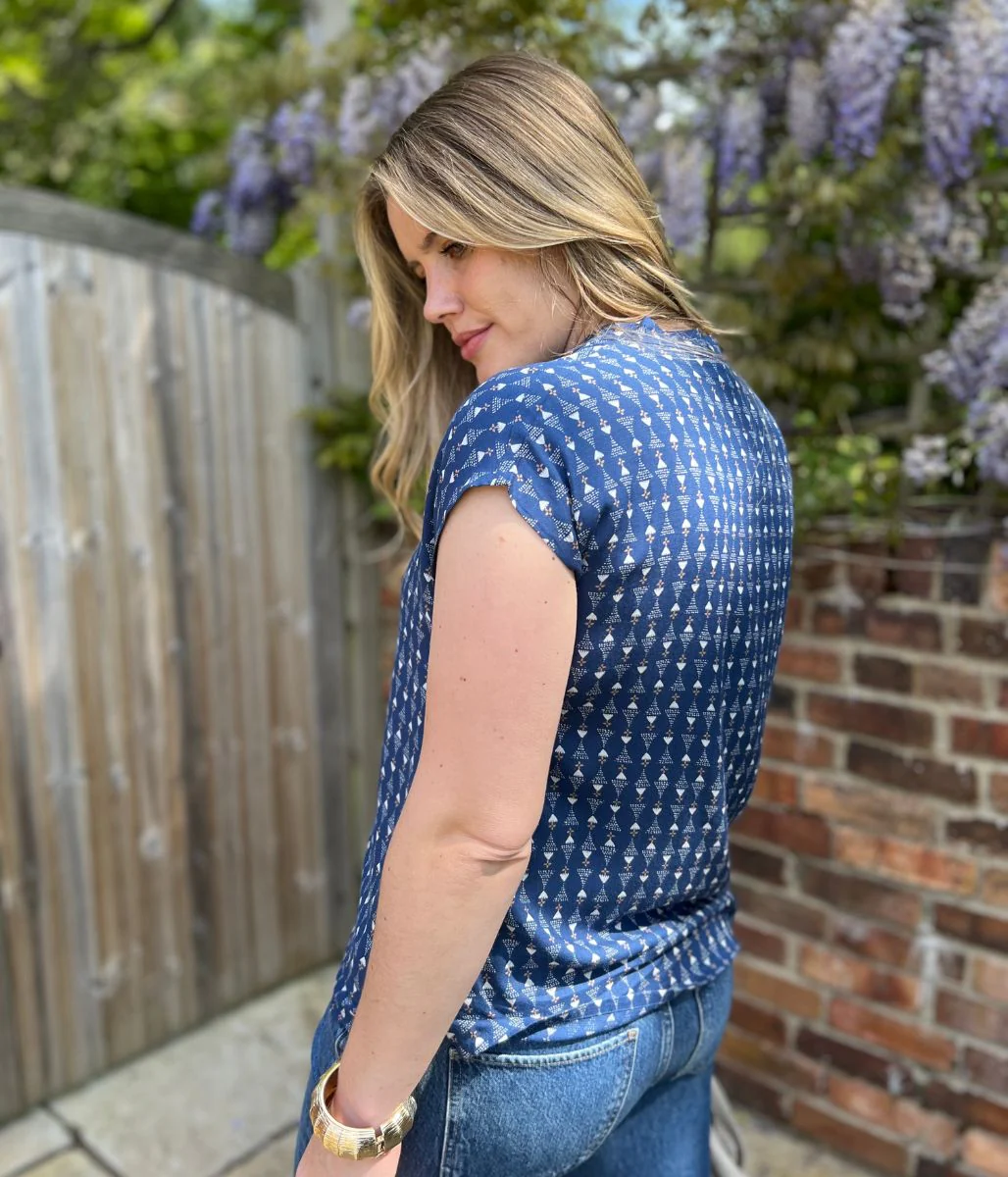 Nomads Blue Printed Notch Neck Top - Image 3