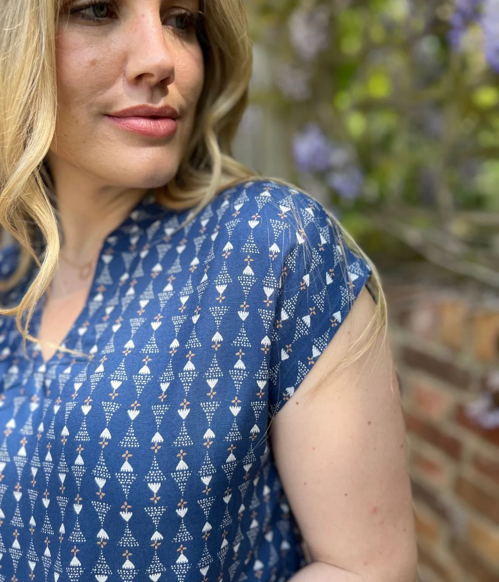 Nomads Blue Printed Notch Neck Top - Image 5