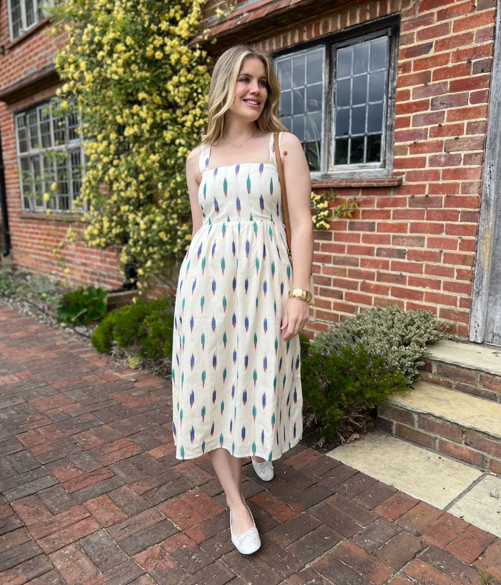 Nomads Ivory Ikat Print Midi Dress