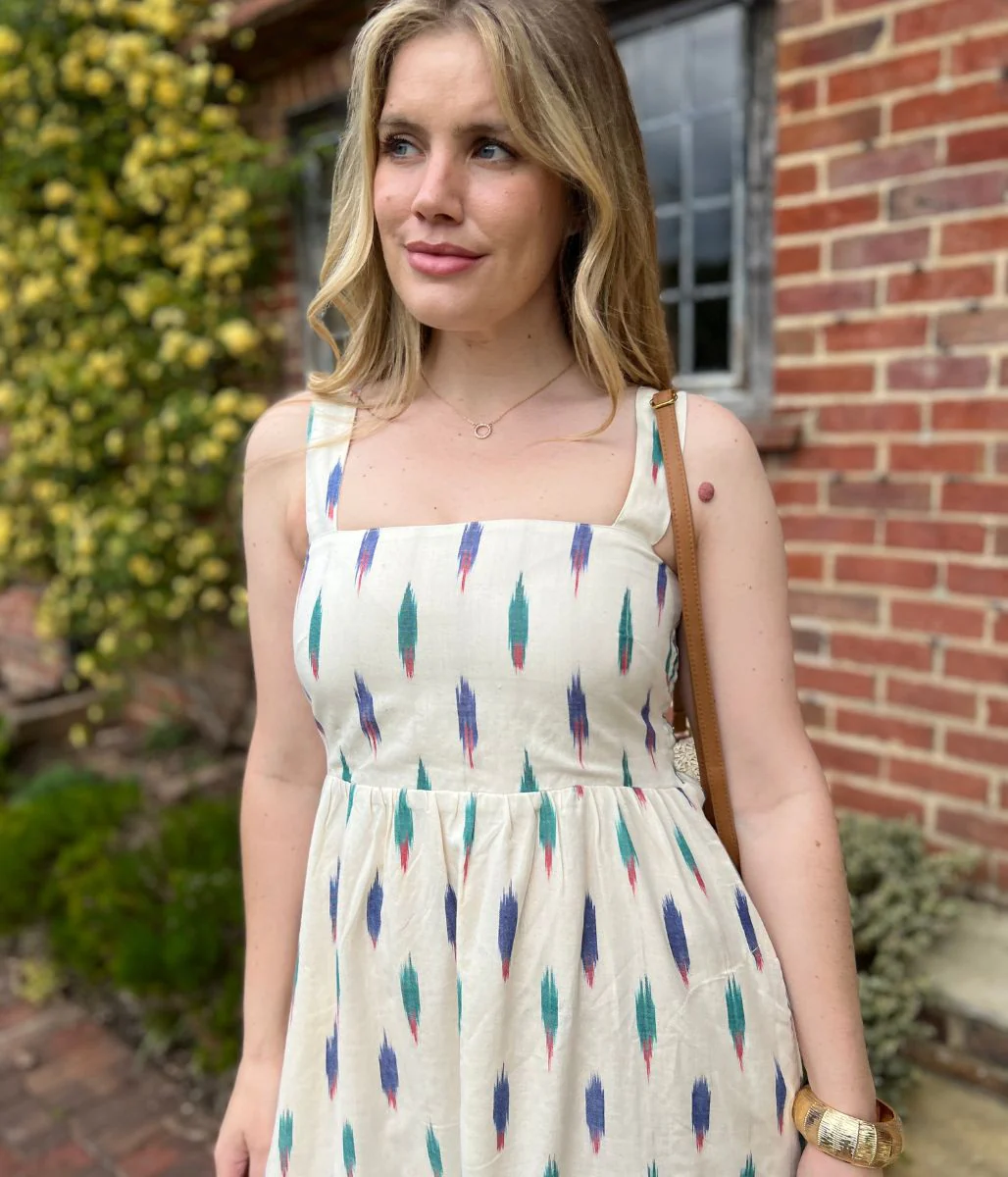 Nomads Ivory Ikat Print Midi Dress - Image 6