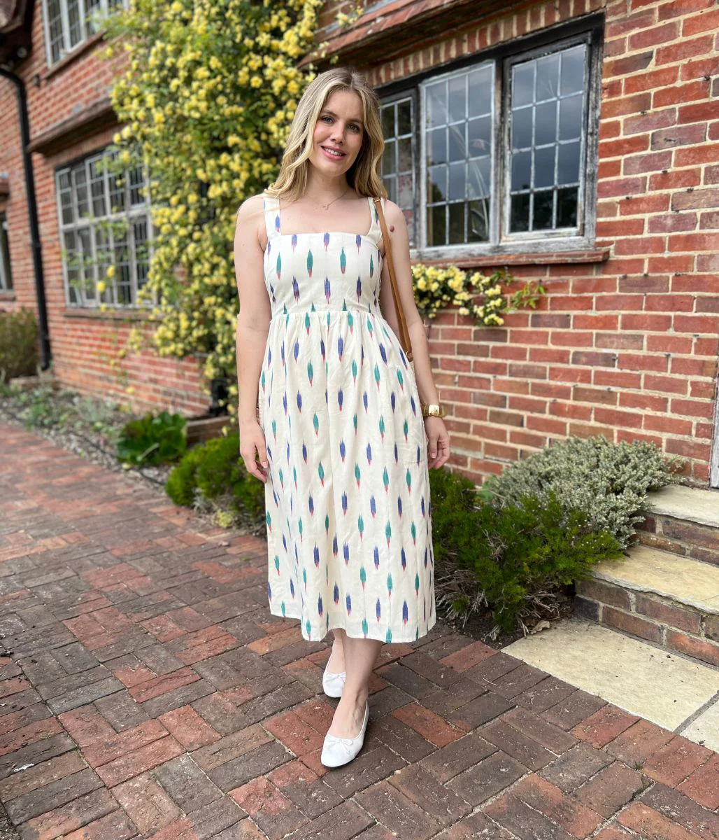 Nomads Ivory Ikat Print Midi Dress - Image 7