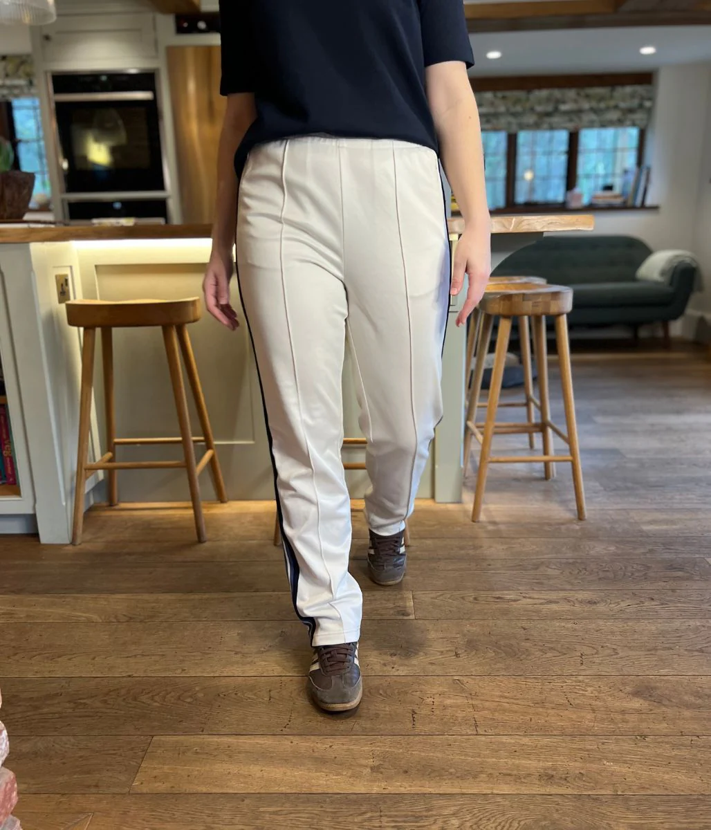 Off White Cotton Rich Retro Side Stripe Joggers - Image 3