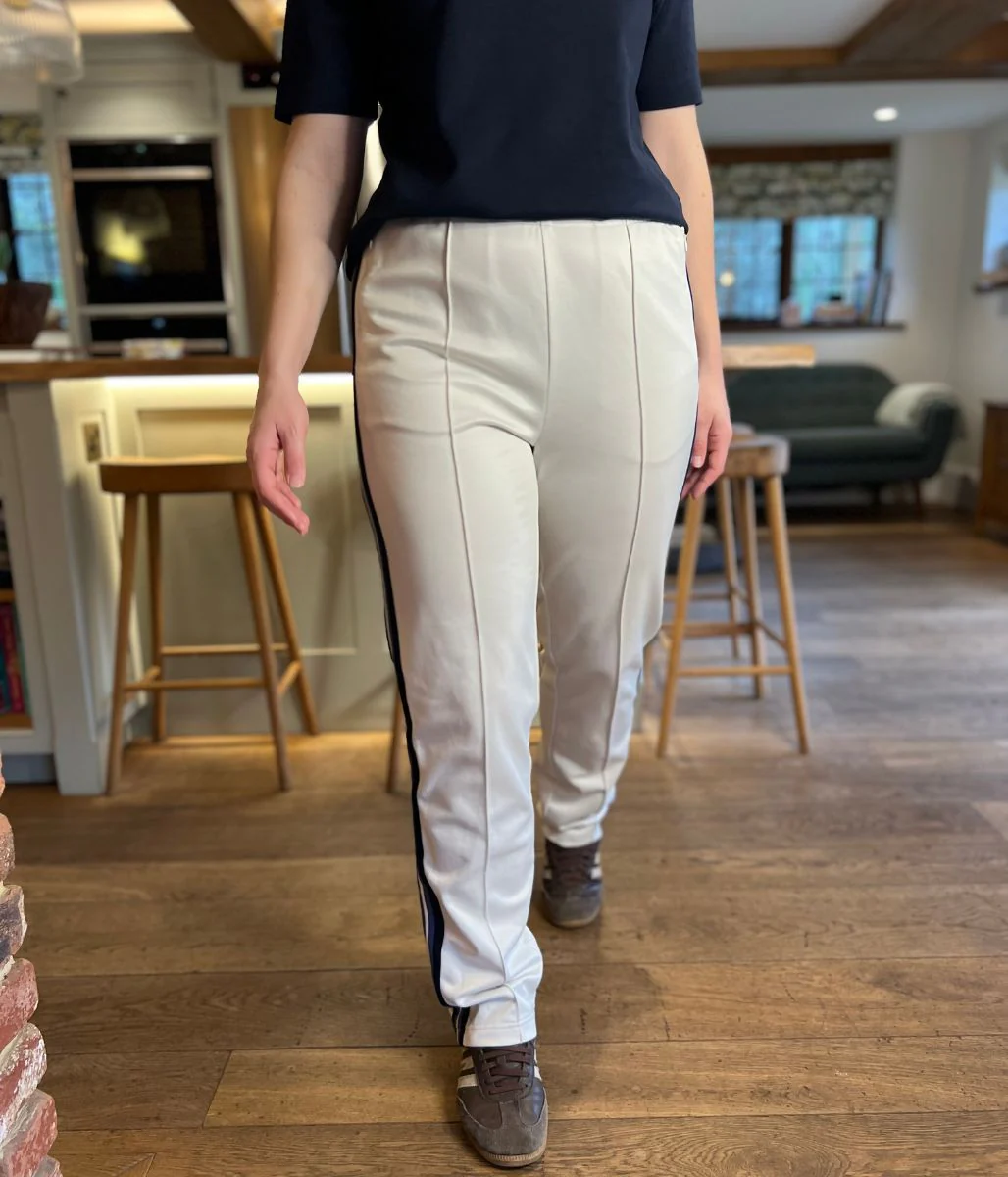 Off White Cotton Rich Retro Side Stripe Joggers - Image 7