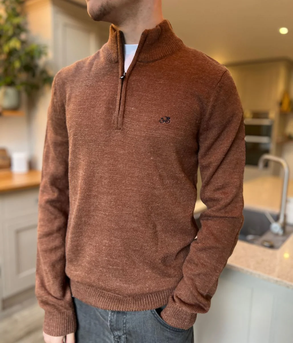 Rust 1/4 Zip Wool Blend Knitted Jumper - Image 3