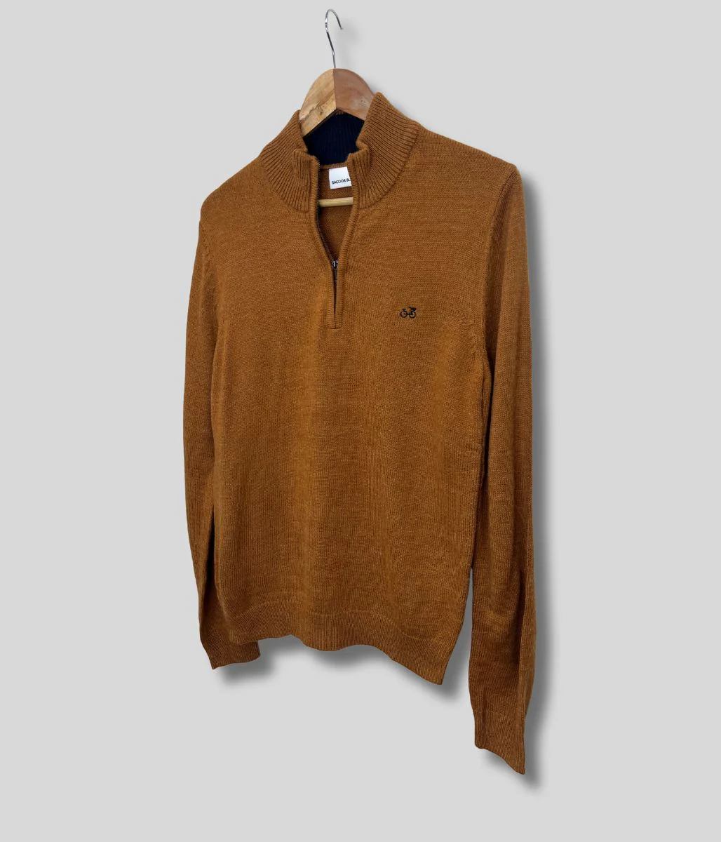 Rust 1/4 Zip Wool Blend Knitted Jumper - Image 4